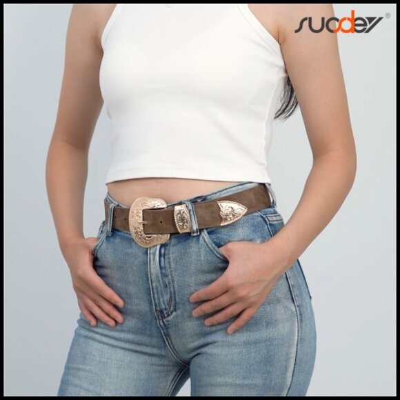 Vintage Western Belt Faux Leather Floral Buckle Adjustable Country Style